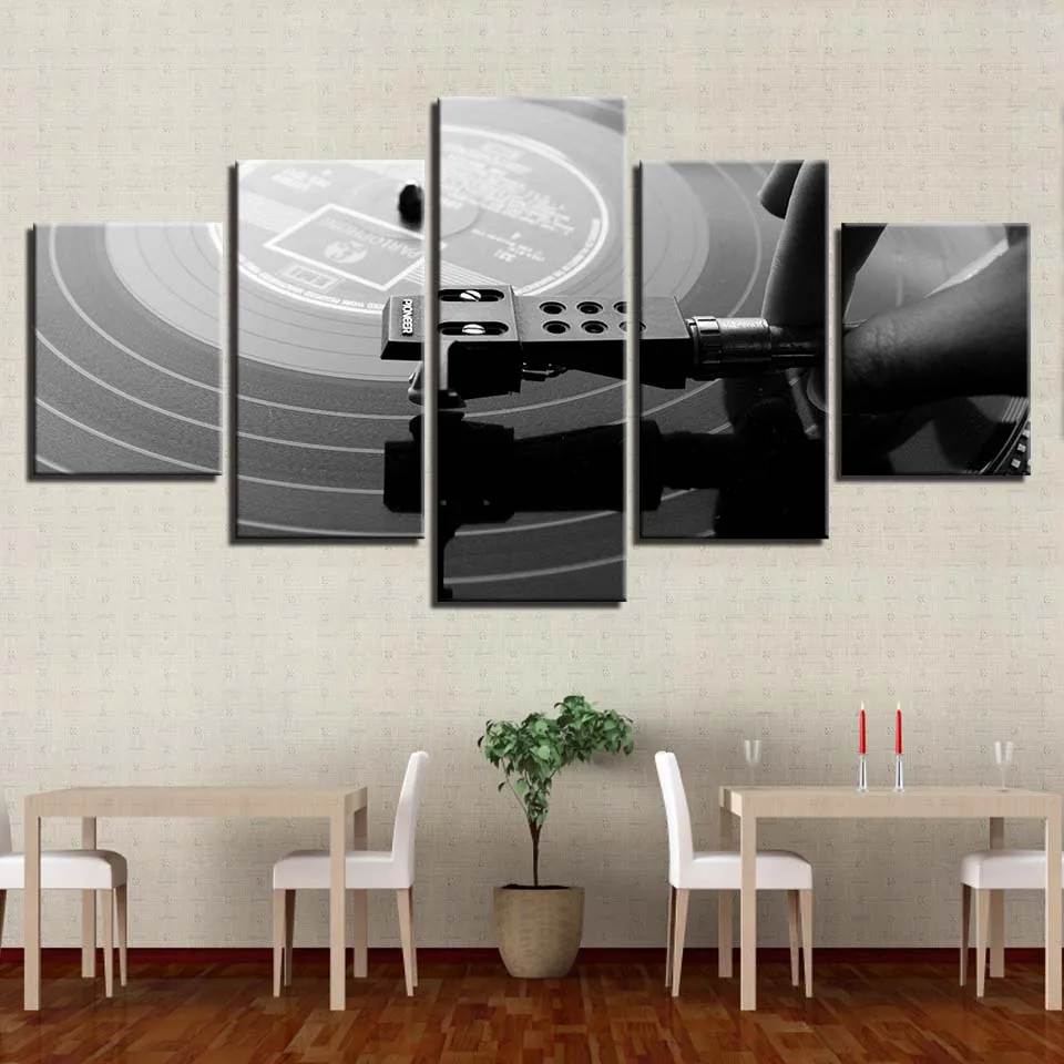 Плакаты рамки для гостиной HD печать 5 панелей музыка DJ консоль вертушки