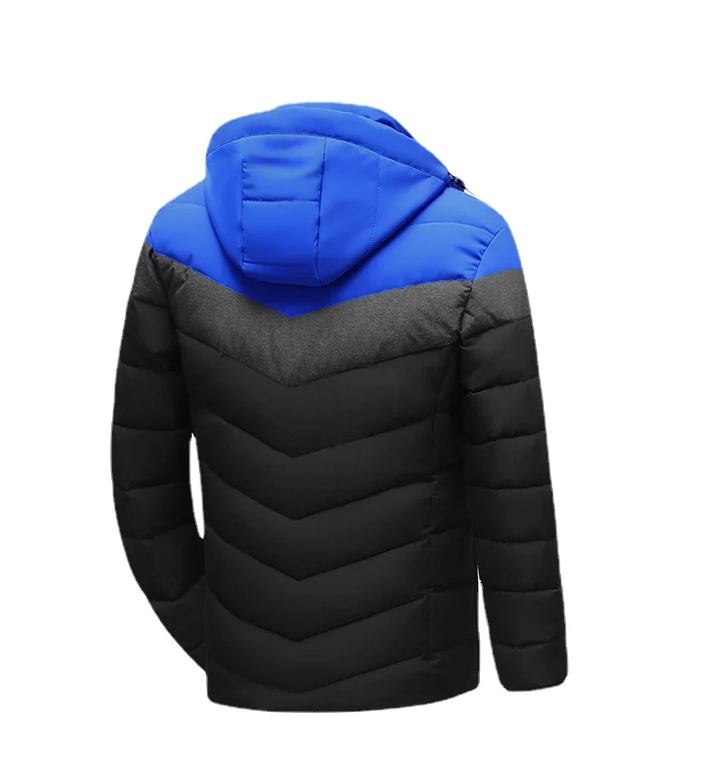 2021 winter European code men cotton-padded jacket casual trend hooded jacket men's warmth fashion color matching padded jacket