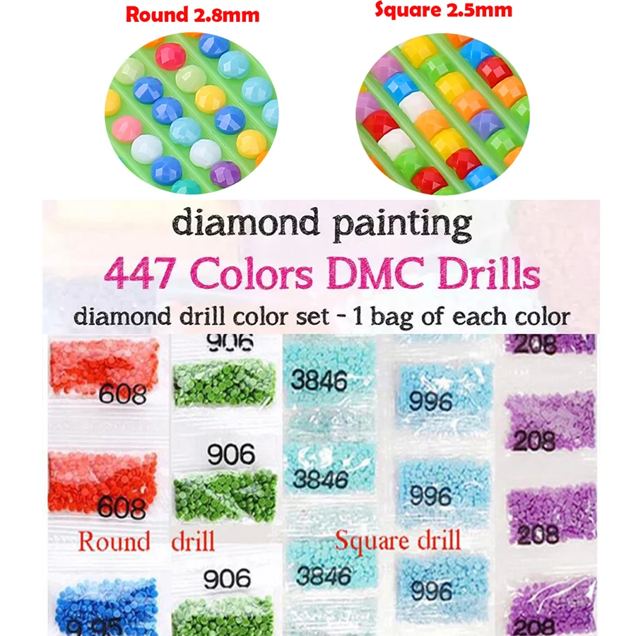 Wholesale DMC 447 Colors Square/Round Diamond Sale Can Choose Small Parcel Painting Embroidery Crystal Beads Accessory |