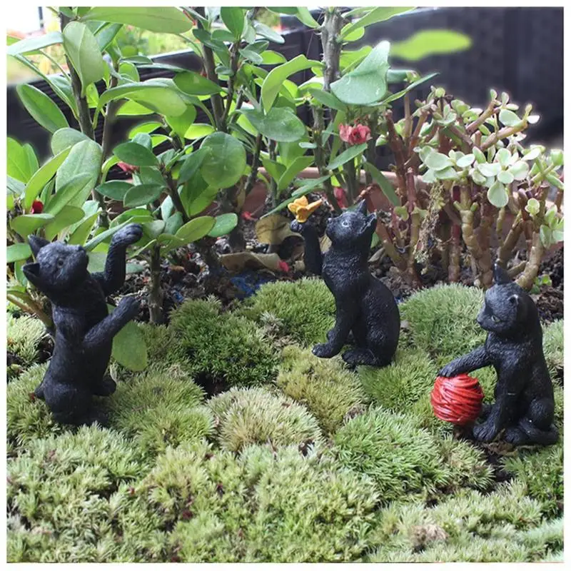 

6pcs Simulation Cat Ground Plug Ornaments Luminous Garden Landscape DIY Plug-in Animal Resin Simulation for Lawn Decorations