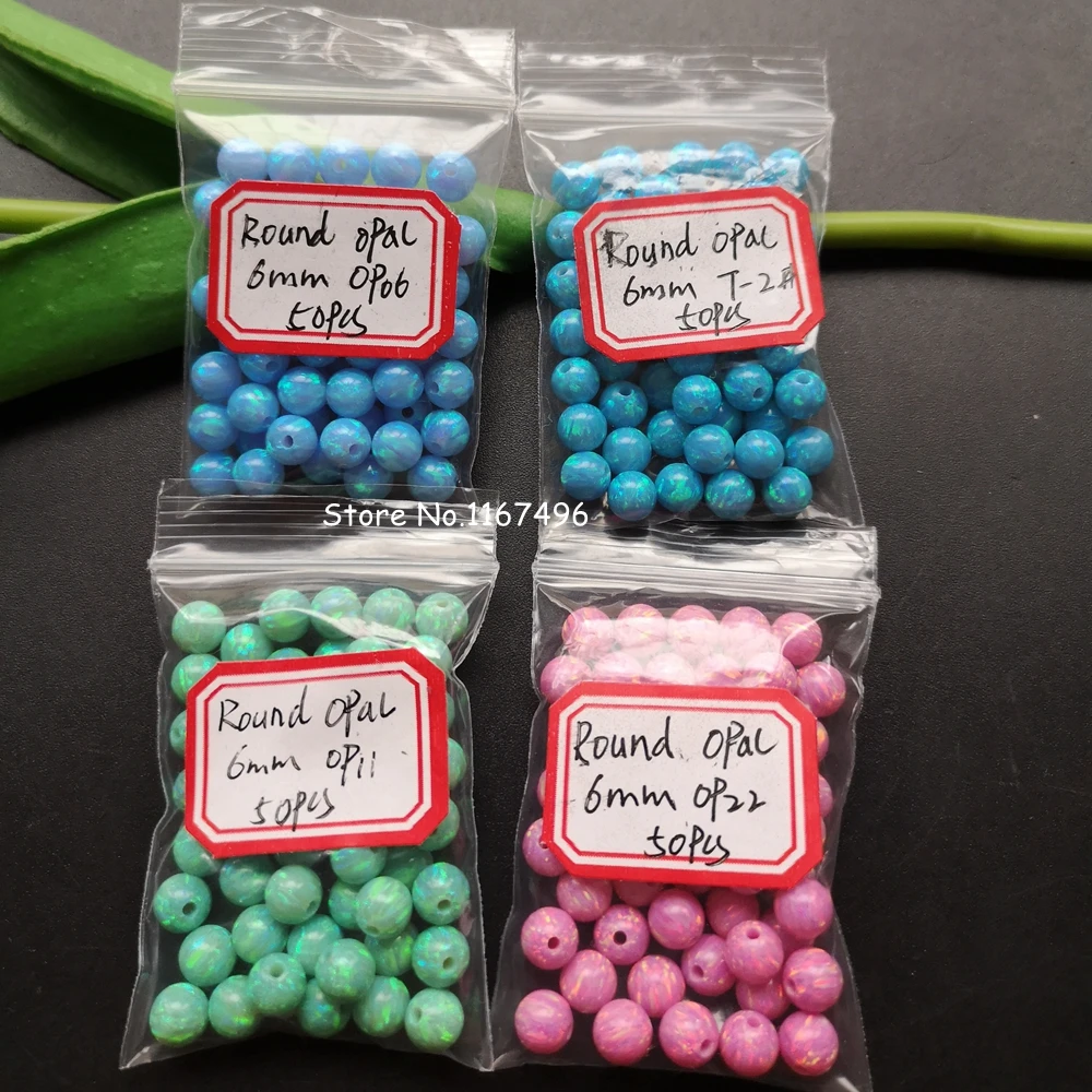 50 шт./лот 6 мм полностью просверленные синтетические круглые опаловые бусины