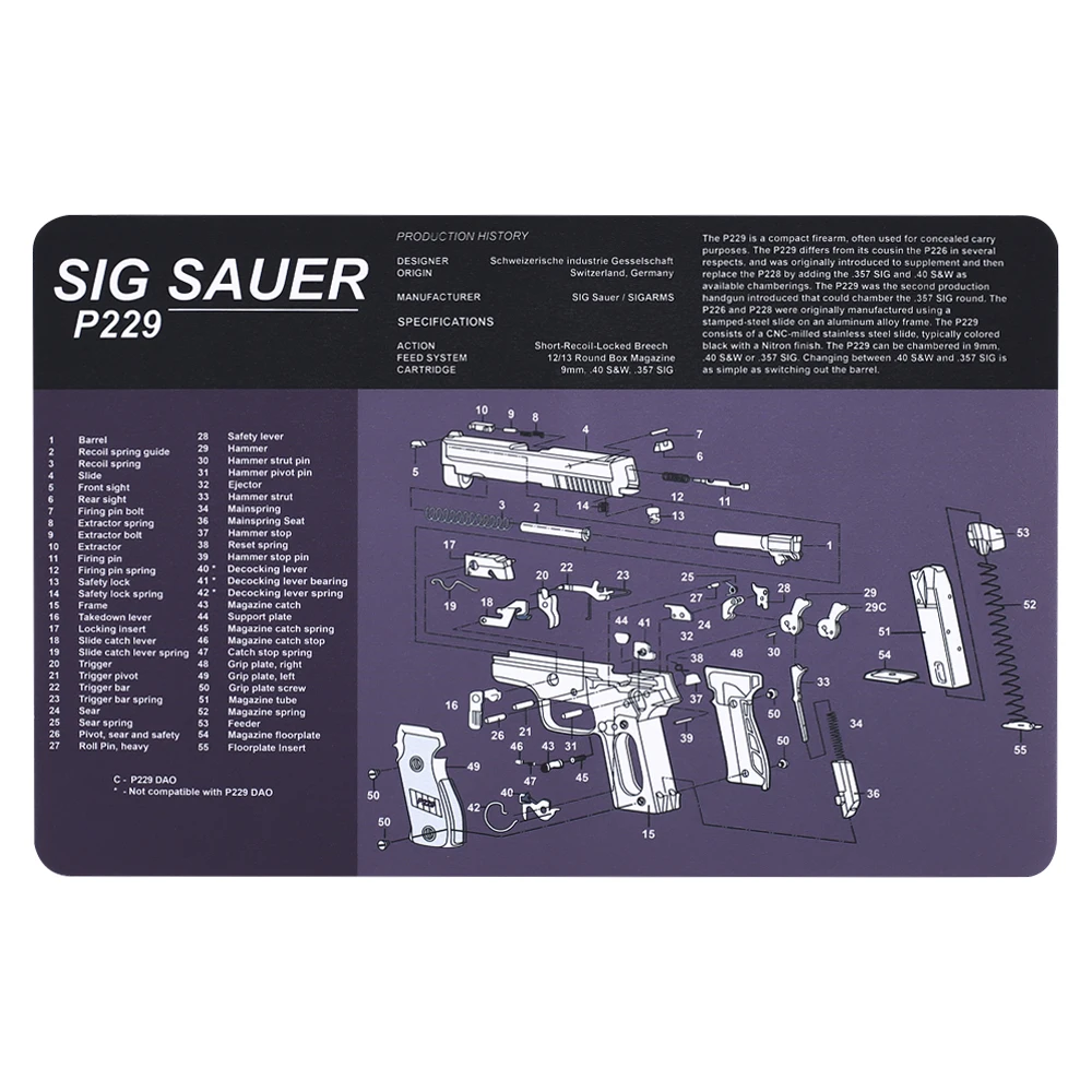 AR15 AK47 Gun Cleaning Rubber Mat With Parts Diagram and Instructions Armorers Bench Mouse Pad for Glock SIG P226 P229 | Спорт и