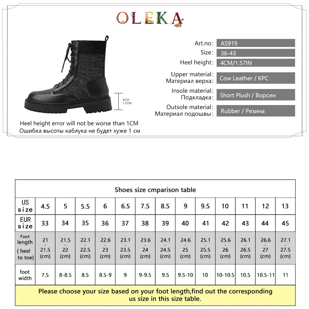 

OLEKA Leather Warm Winter Women Boots Square Heel Rome Round Toe Ladies Boots Leisure Style Motorcycle Boots New AS919