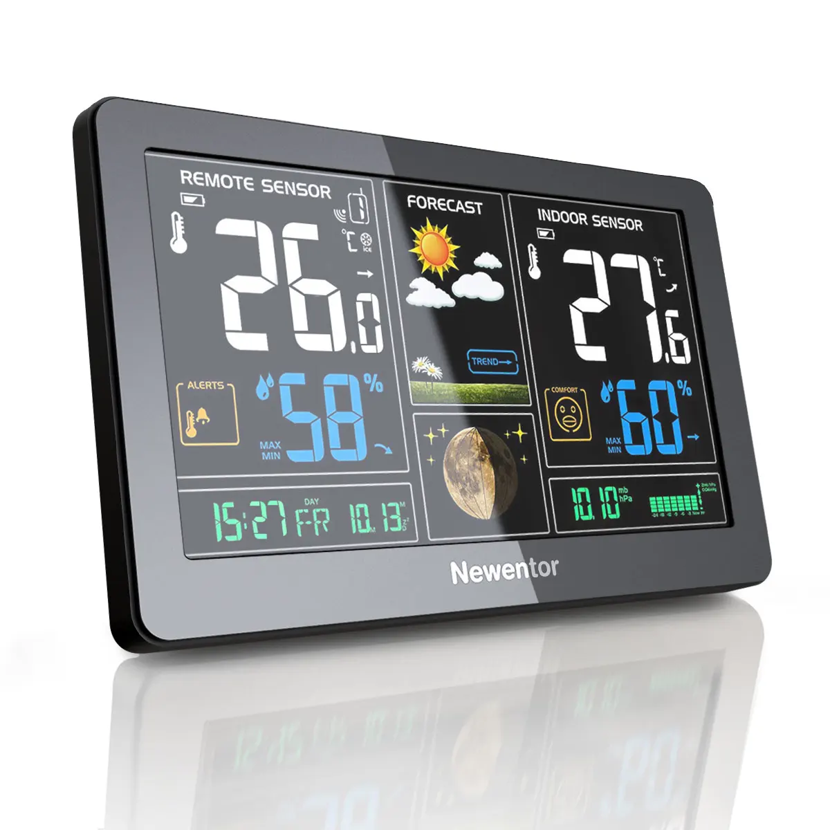 

Newentor Weather Station 3 Sensors Large Display Wireless Digital Indoor Outdoor Forecast Sensor Hygrometer Humidity Temperature