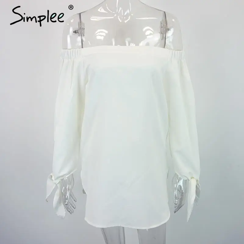 Женская голубая блузка Simplee с бантом женская летняя белая открытыми плечами