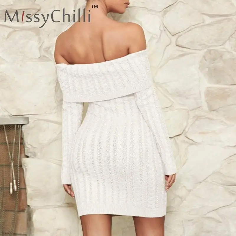 Женское трикотажное платье с открытыми плечами MissyChilli белое вечернее облегающее