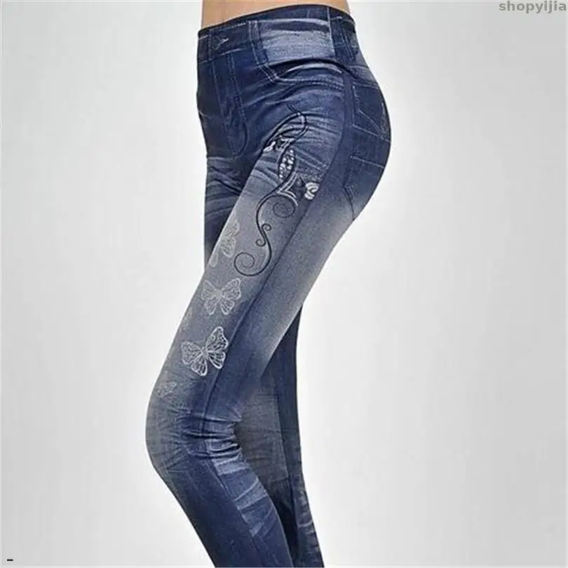 Узкие брюки на талии черные джинсовые леггинсы облегающие эластичные модные для