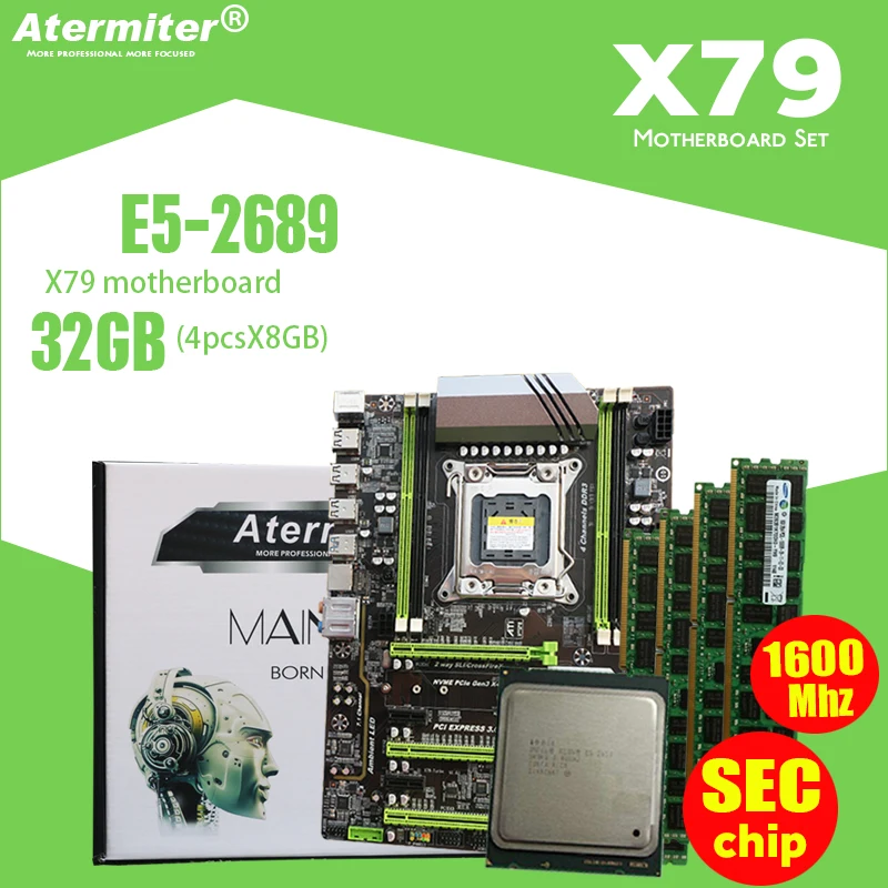 Atermiter X79 Turbo материнская плата LGA2011 ATX combos E5 2689 cpu 4 шт. x 8 ГБ = 32 DDR3 ram 1600 МГц PC3 12800R PCI E NVME