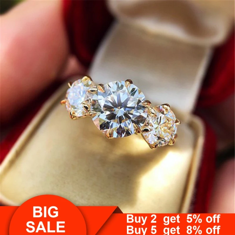 Классические любителей кольцо с тремя камнями 925 стерлингового серебра Сона cz