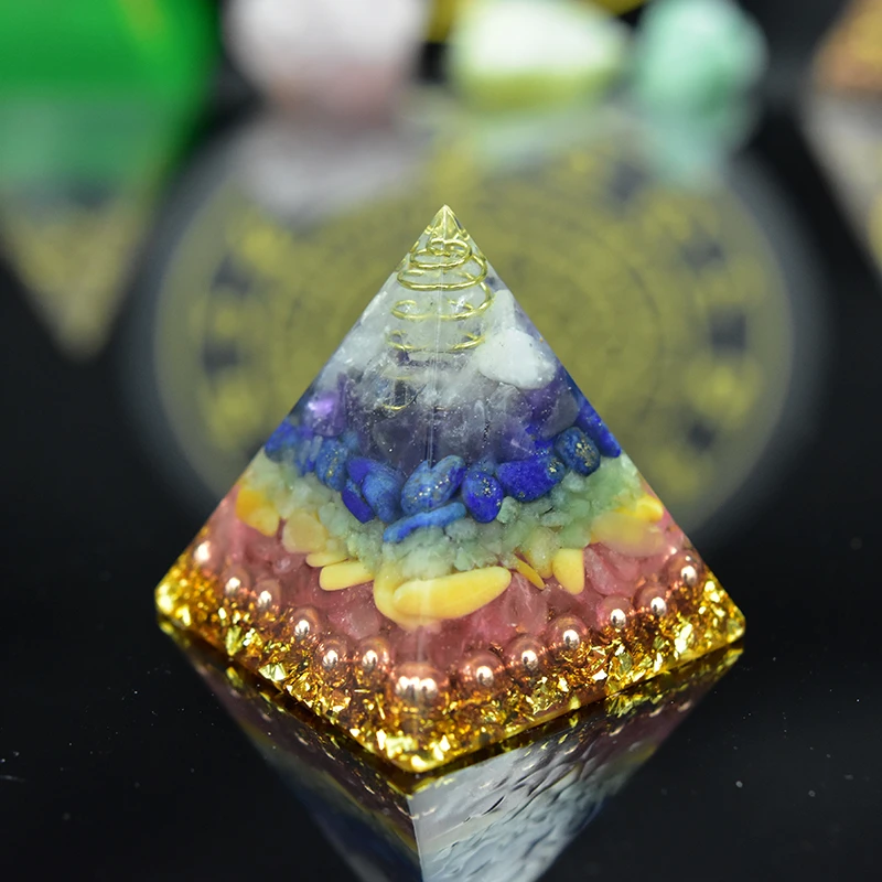 Orgon Pyramid Seven Chakras natural Stone Orgonite Energy Crystals EMF protection Original Home Office Decor Resin Reiki Gift