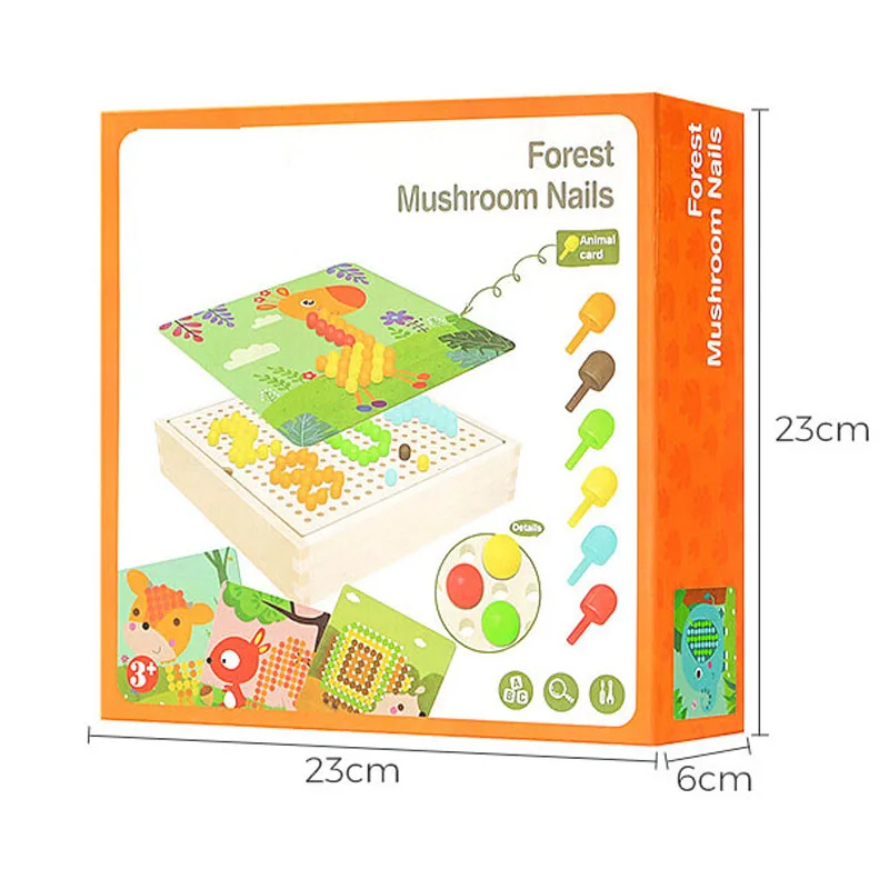 

Kids 3D Puzzles Toy Colorful Buttons Assembling Mushrooms Nails Kit Baby Mosaic Composite Picture Puzzles Board Educational Toy