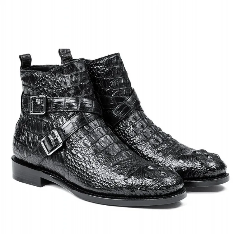 Роскошная Брендовая обувь из крокодиловой кожи мужские осенние ботильоны на
