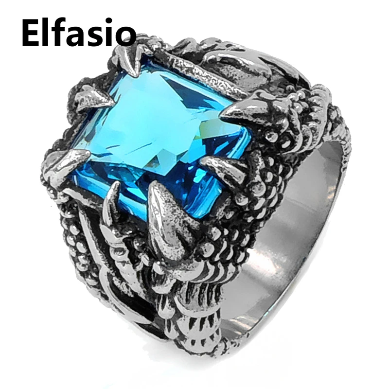 Коготь Дракона голубое Ziron камень в готическом стиле и панк кольца для мужчин