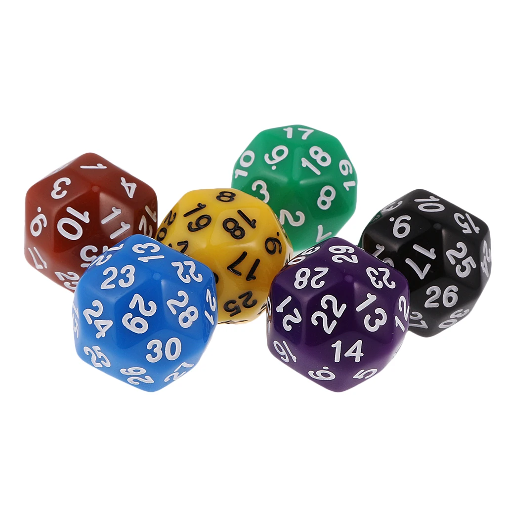 MagiDeal 6 шт. 24 /30 Двусторонние игральные кости D24 D30 кубики для D & TRPG семейная