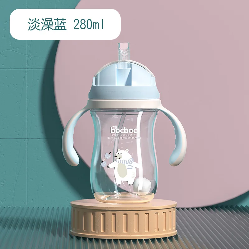 

280ml Infant Drinking Cup Children Straw Cup Baby Learning Drink Cup with Handle Baby Anti-leakage Anti-choking Water Bottle