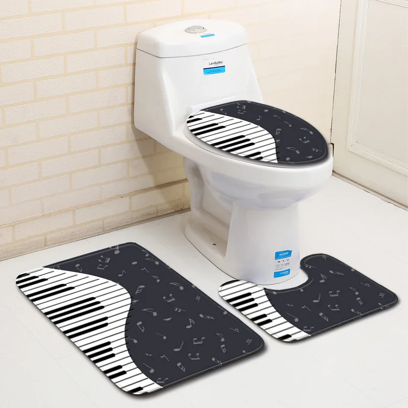 toilet bath mat sets 3d piano print carpet geometric solid black and white pattern rug bathroom rugs flannel anti slip 3 pieces free global shipping