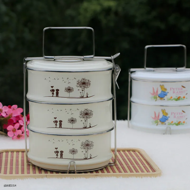 Старомодная эмалированная коробка бэнто ностальгия миски многослойный