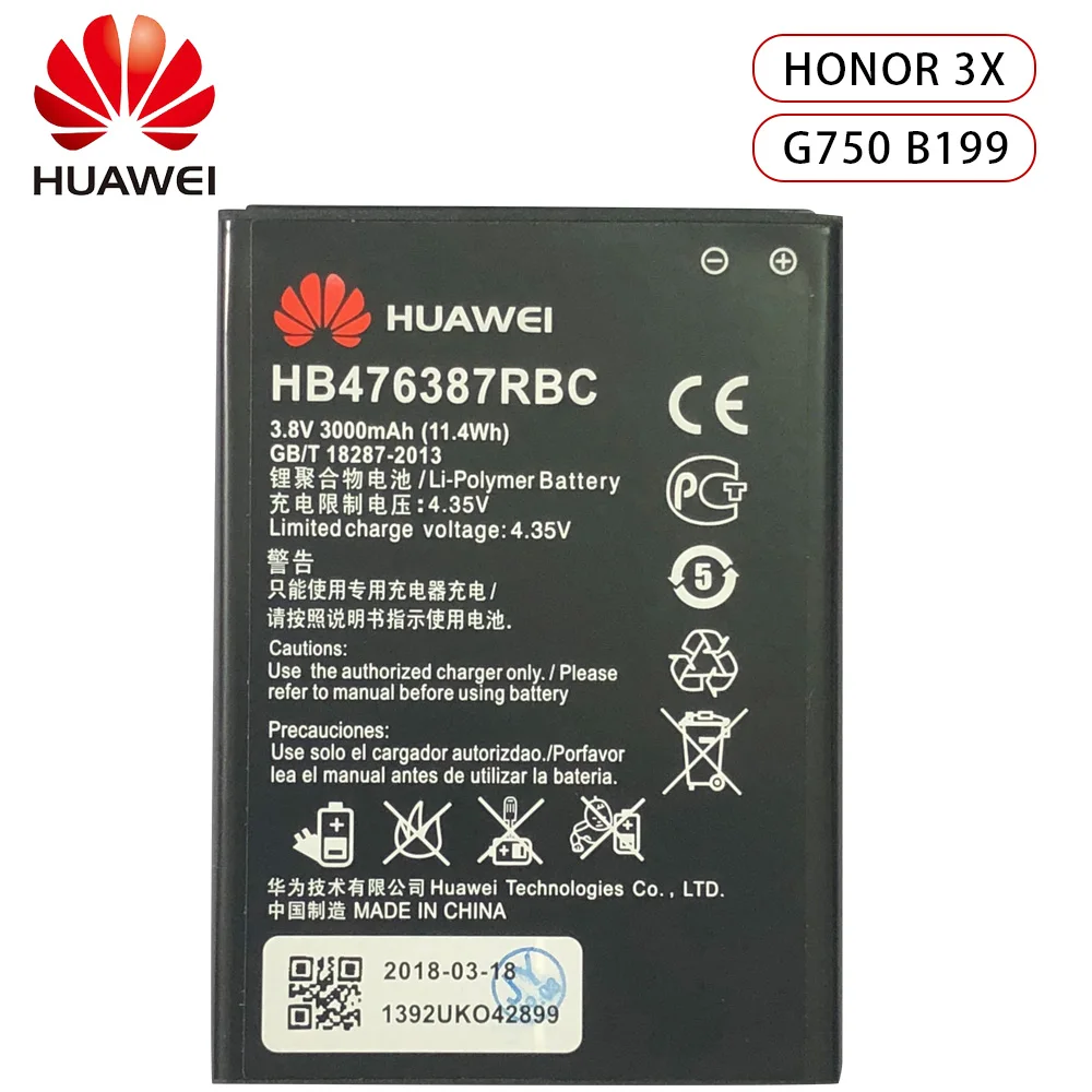 Оригинальный сменный аккумулятор для телефона Hua Wei HB476387RBC Huawei Honor 3X G750 B199 3000