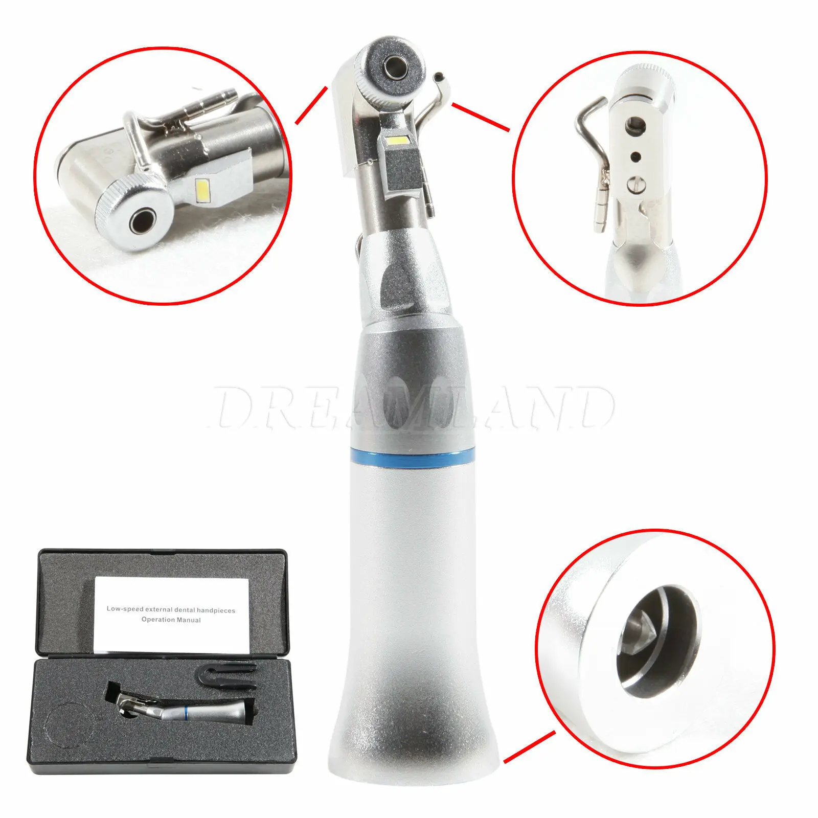 Dental 1:1 Latch Contra Angle Handpiece External Spray Extra Water Tube LED