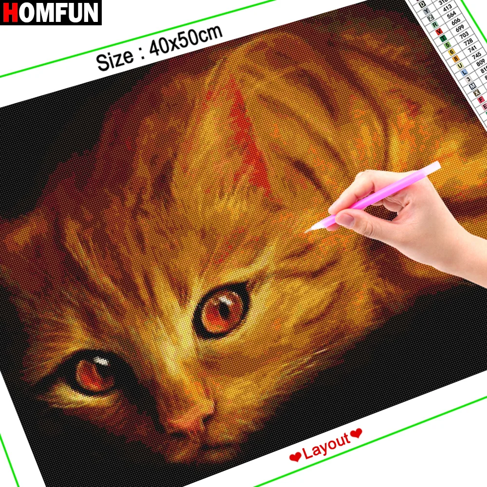 Алмазная живопись HOMFUN полноразмерная/круглая вышивка с рисунком котенок кот