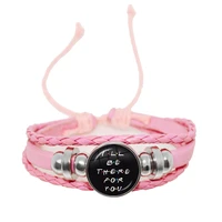 america tv friends show pink leather bracelet 18mm glass cabochon adjustable bangle jewelry birthday gifts for best friends