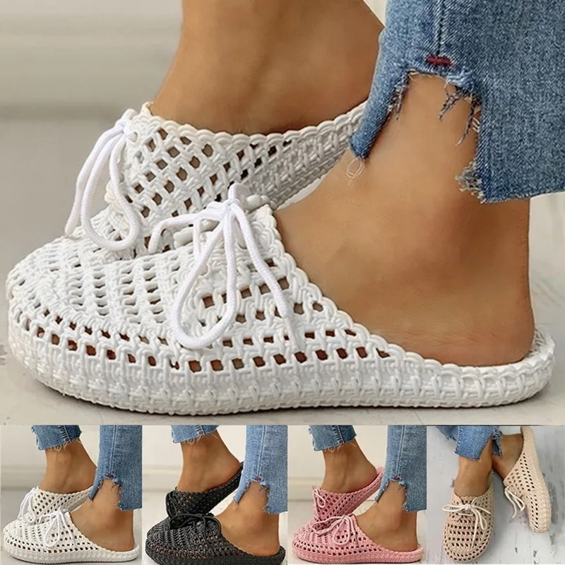 

Summer New Women's Openwork Slippers Non-slip Deodorant Breathable Flat Sandals Home Indoor Lazy Student Slippers