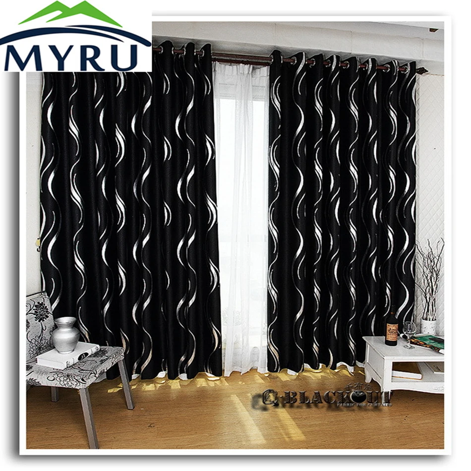 MYRU New arrival beautiful full shade blakcout curtains black and silver curtains for living room