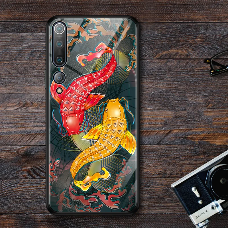 

Chinese koi carp marital harmony Glass case For xiaomi mi 10 mi 10 pro mi10pro mi10 cover kam carp soft case