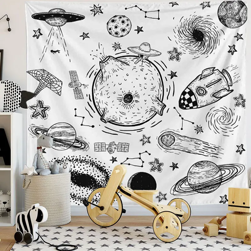 

Nordic Hot Internet-Famous Room Transformation Hanging Cloth Decorative Cloth Tapestry Black and White Starry Sky
