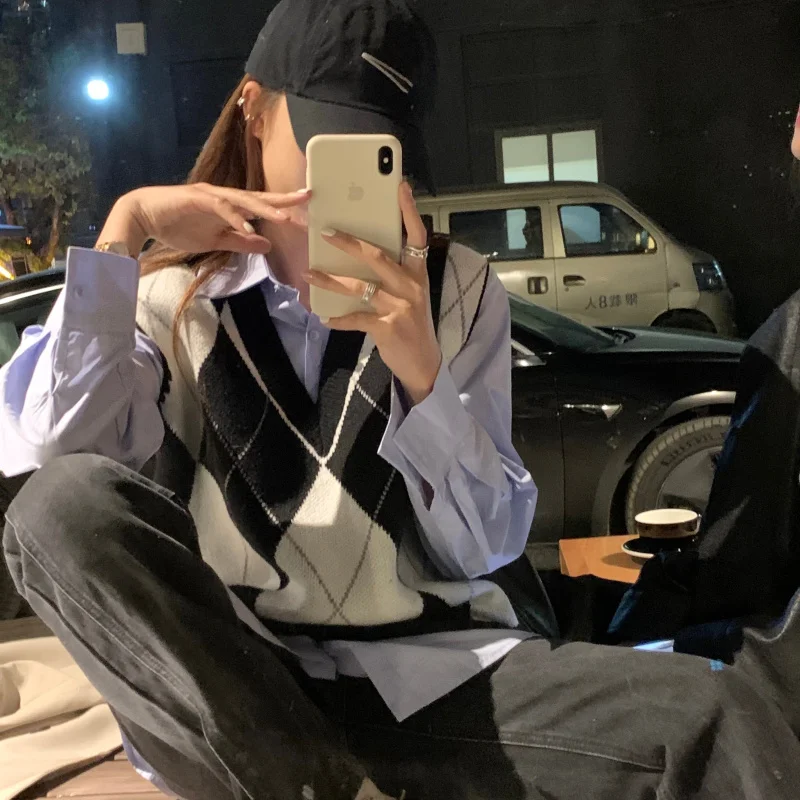 Женский вязаный кардиган в розовую клетку жилет с V-образным вырезом Осень-зима