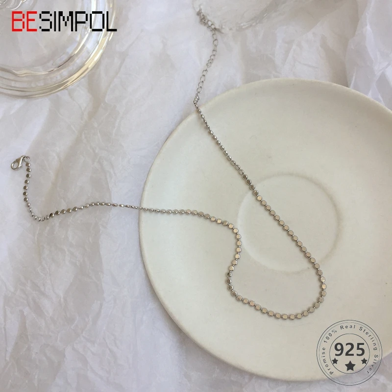 

Besimpol Real 925 Sterling Silver Choker Necklace Elegant Vintage Short Bead Chain Necklace For Women Luxury Fine Jewelry Gifts