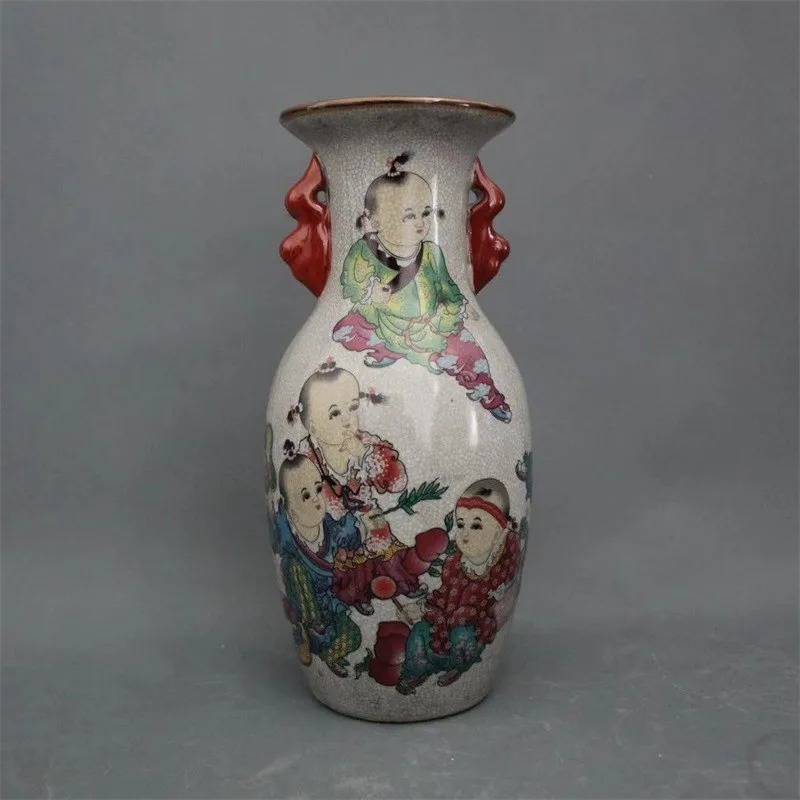 Китайская старая фарфоровая Трещина глазурованная детская игровая картина