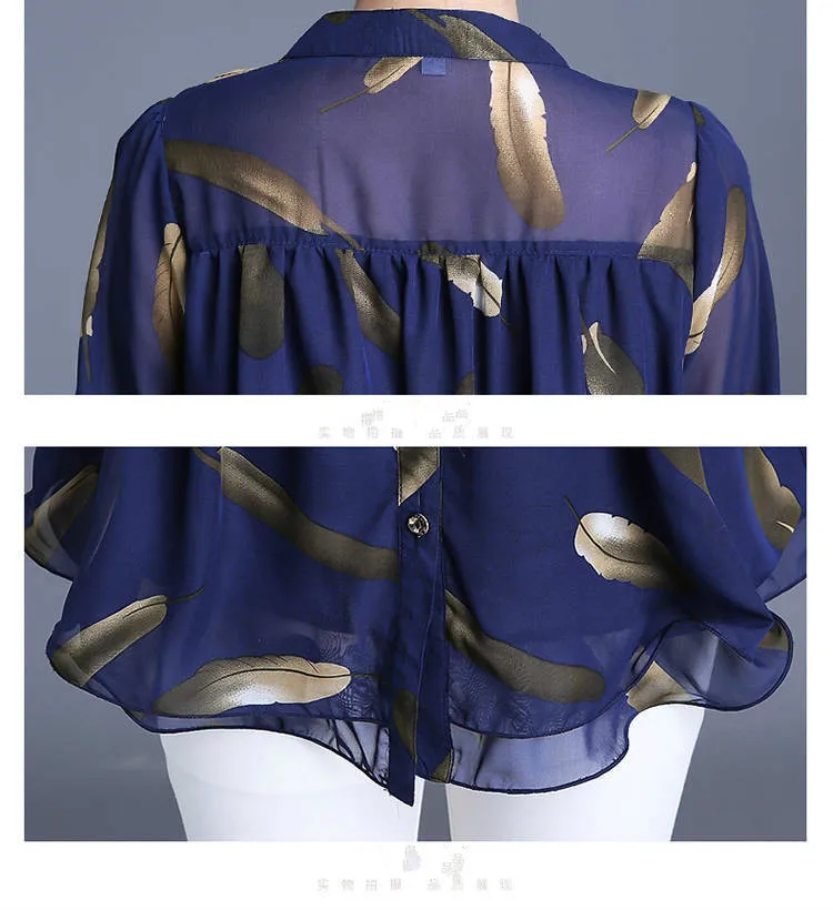 2020 New Summer Middle Aged Women Three Quarter Sleeve Fashion Chiffon Blouse Tops Female Flower Print Plus Size 4xl Shirt W20 | Женская