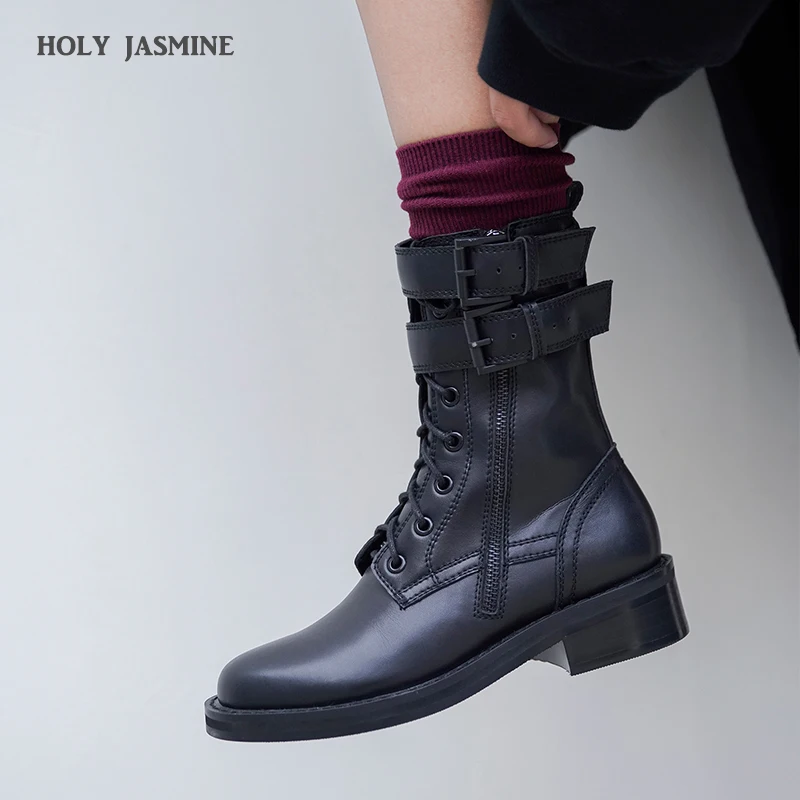 

England Retro High Street Fashion Cowhide Soft Zippers High Top Black Martin Boots Women Shoes Woman Botas Mujer Shoes Women