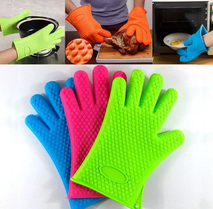 

50pcs Heat Resistant Kitchen glove Thick barbecue grilling glove Silicon BBQ Grill Oven Mitt Pot Holder Cooking glove SN3724