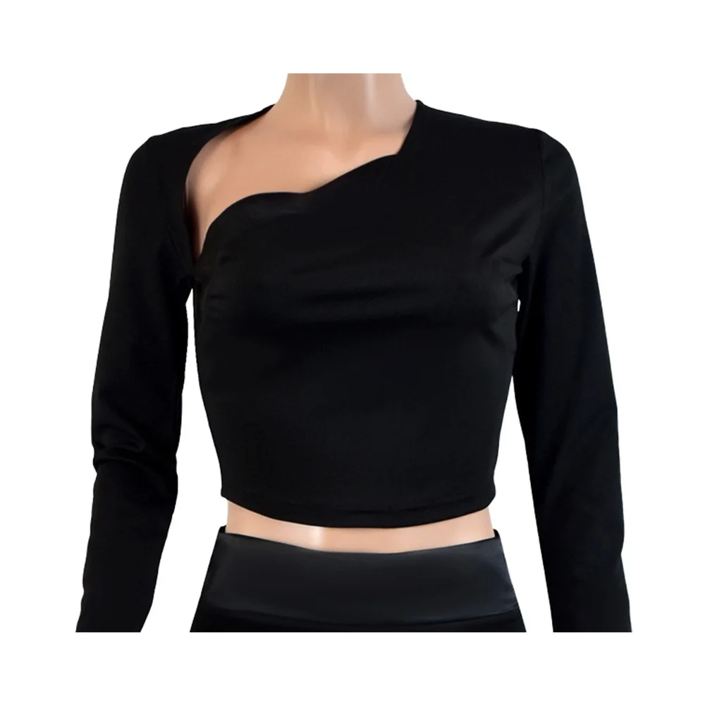 

Black Bodycon Irregular Collar Full Sleeve Crop Top and Side High Split Maxi Skirt Sweatsuit Sexy Fashion Two Piece Club Outfit