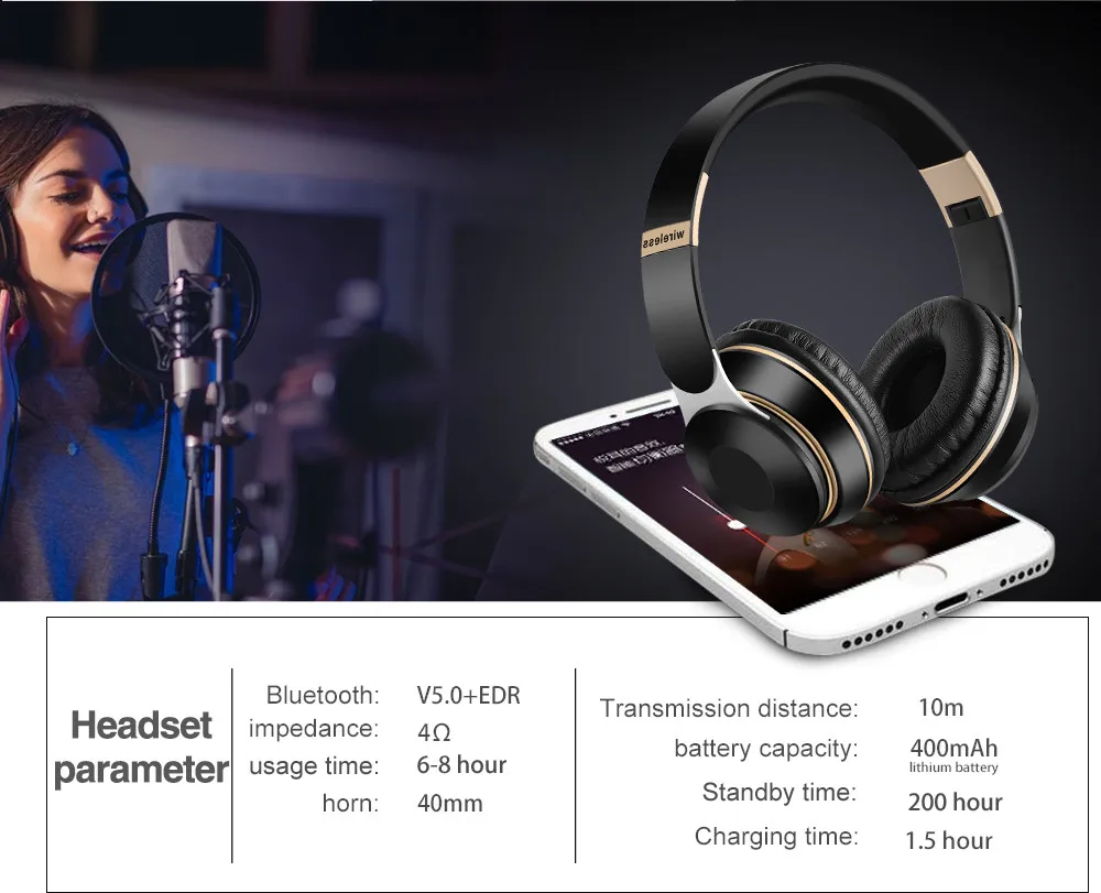 

Wireless bluetooth headset sports headset stereo audio player, support TF card and for computer and phone with microphone