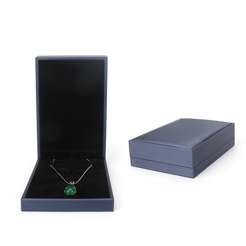 

Blue Pu Leather Right-angle Drawing Necklace Jewelry Suit Box 3 Colors For Women Earring Wedding Ring Display Storage Gift Case