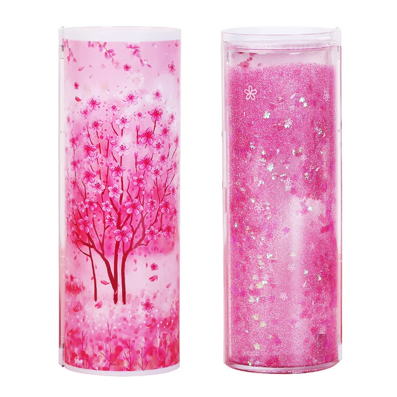 

Quicksand Translucent Creative Multifunction Cylindrical Pencil Box Case School Stationery Pen Holder Calculator Pencil Case