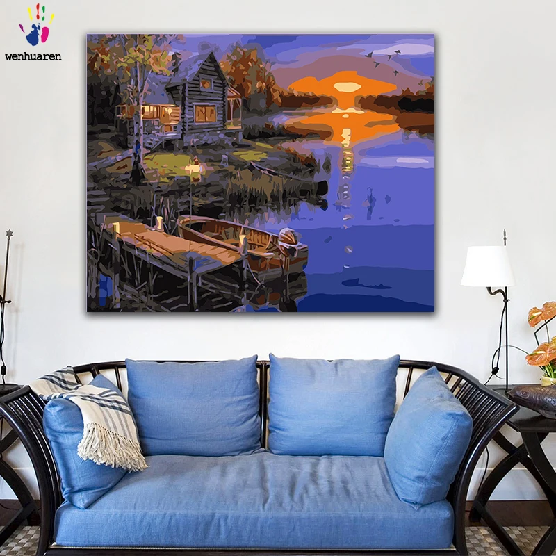 DIY картинки для раскраски по номерам с цветами горная хижина в лесу картина