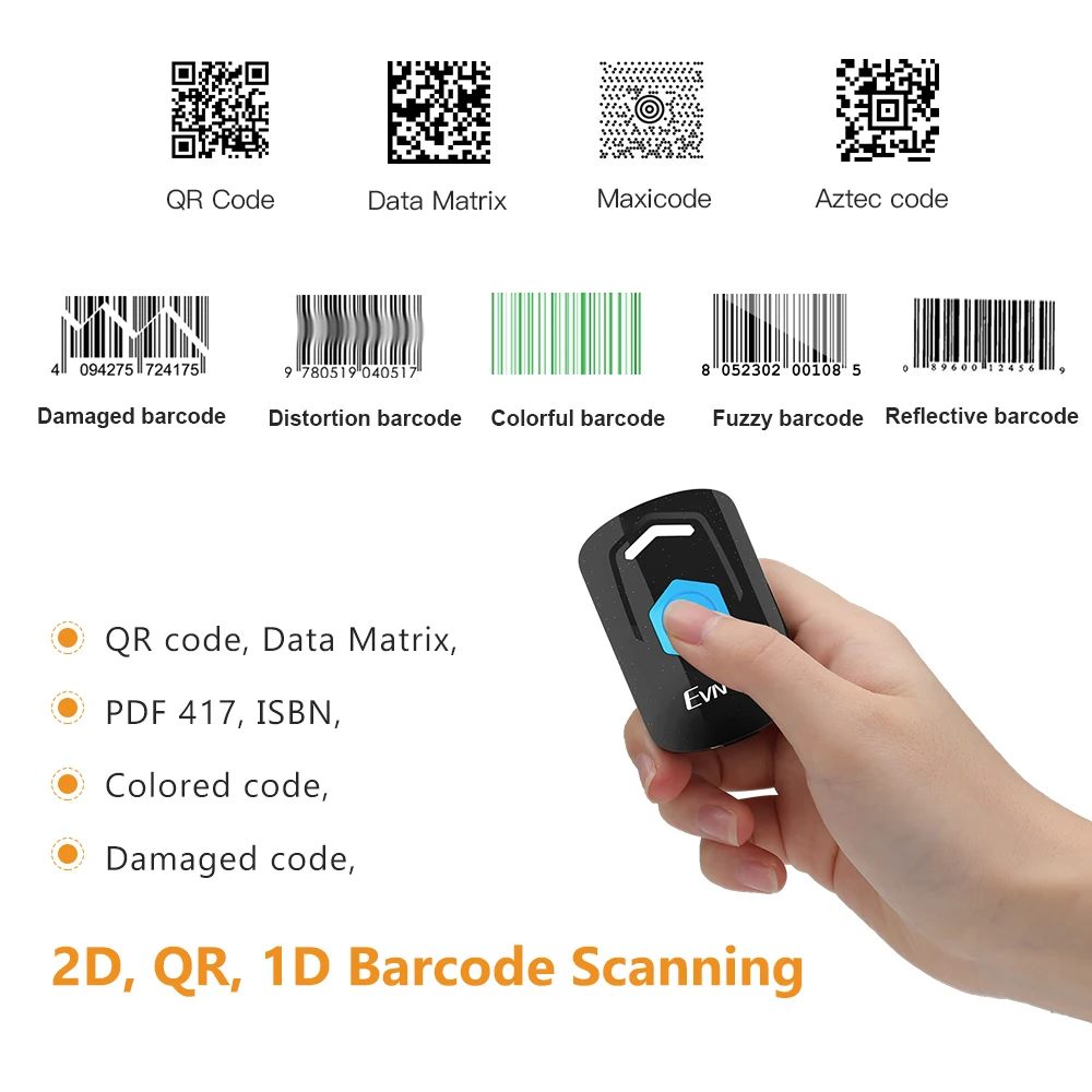 Mini 2D Bluetooth Barcode Scanner Portable QR 1D Bar Code Reader Screen Scanning 2.4G Wireless USB Wired Work with Phone Tablet |