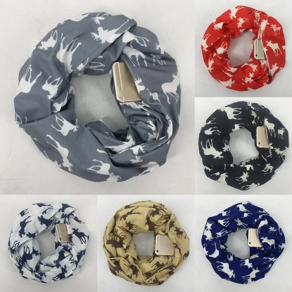 Горячая Распродажа шарф бесконечность с карманом принт рождественским лосем