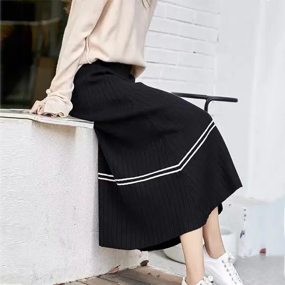 

Autumn and Winter Clothing New Women's Fashion Slim Elastic Skirts High Waist Causal Ladies Knitting Elegant Sweater Skirt Q63