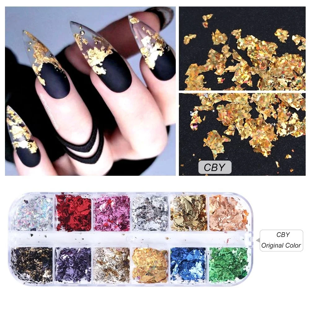 12 сетки/набор лак для украшения золотые наклейки ногтей Серебряный пигмент