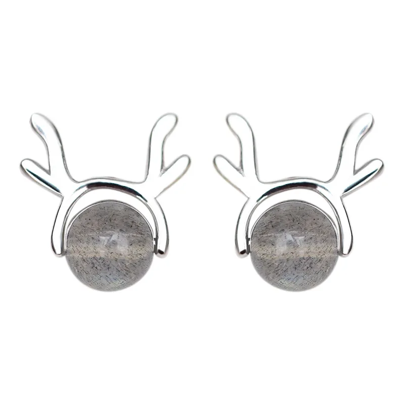 

Moonstone Earrings for Women S925 Sterling Silver Antlers Moonstone Beads Rose Gold Color Girl Jewelry