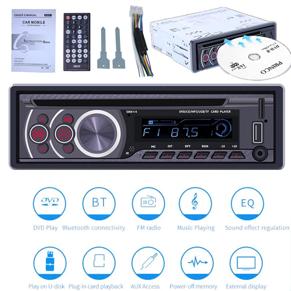 1 Din автомобильный DVD mp3 плеер Bluetooth Автомобильный мультимедийный видеовыход CD VCD USB