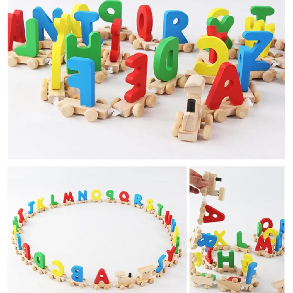 Детская деревянная игрушка паровоз с английскими буквами обучающая сборная