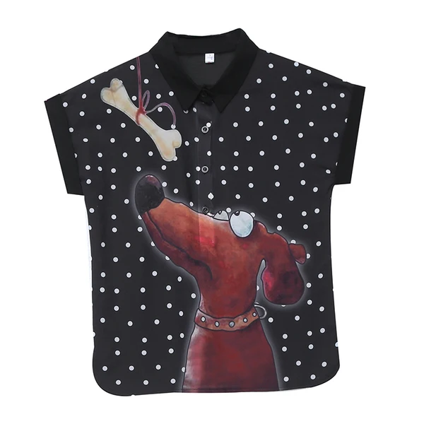 Блузка женская шифоновая с принтом рубашка коротким рукавом и отложным