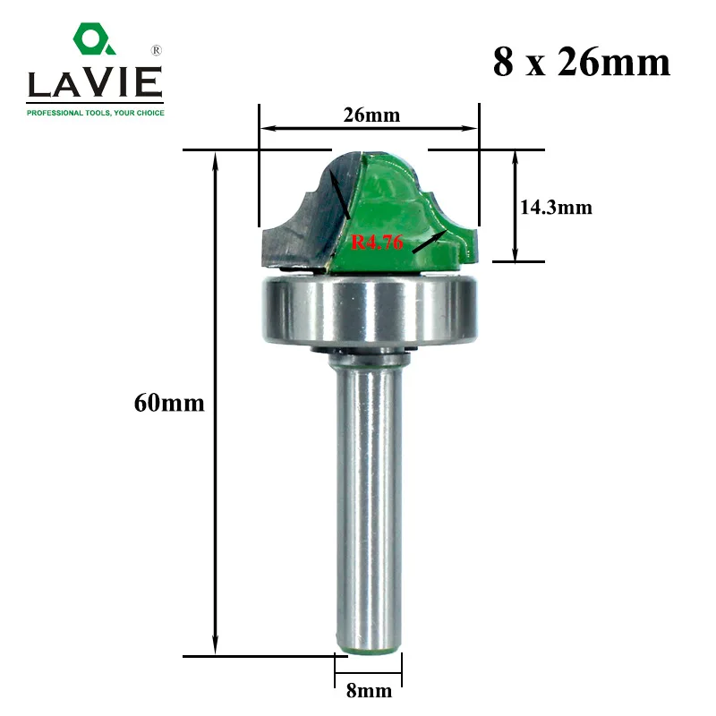 8x26mm LAVIE 1 шт. 8 мм хвостовой подшипник хвостовик двойной Римский Ogee фреза для отделки кромки бит Фрезерный резак для дерева для древесины нож для обрезки MC02100 - Длина режущей кромки: 8x26mm