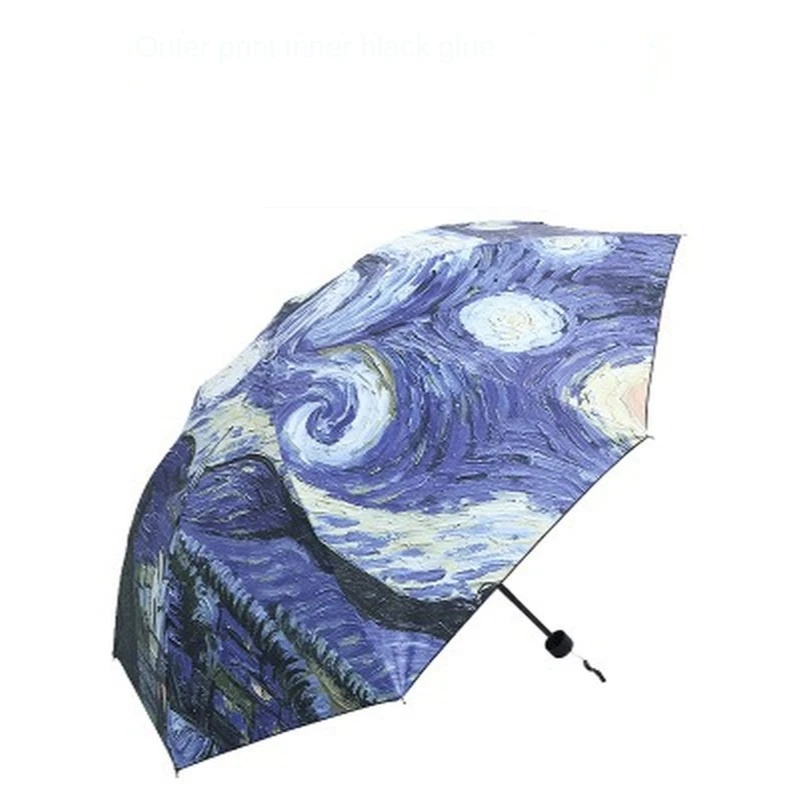 

Printed Small Black Umbrella Dual-purpose Rain Umbrella Sunshade Sunshade Umbrella Folding Vinyl Sunscreen